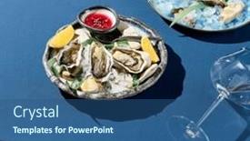  Presentation with ice blue - Theme having square-shot-of-fresh-oysters background and a ocean colored foreground