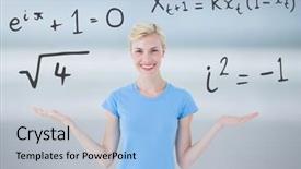  Presentation with woman hands open - Slide deck featuring square squareroots - digital composite of woman choosing background and a light blue colored foreground