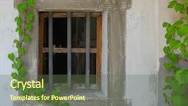  Presentation with house window - Colorful presentation design enhanced with square squareroots - window shutter with ivy backdrop and a tawny brown colored foreground