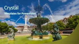  Presentation with airport lisbon - Presentation design consisting of square with fountain in lisbon background and a ocean colored foreground