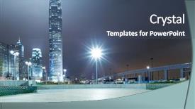  Presentation with empire state building night - Cool new slide set with square with night modern building backdrop and a ocean colored foreground