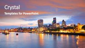  Presentation with london - Amazing slide deck having squares orange - london financial district skyline sunset backdrop and a coral colored foreground