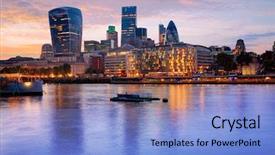  Presentation with london - Beautiful PPT layouts featuring squares orange - london financial district skyline sunset backdrop and a light blue colored foreground