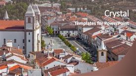  Presentation with church - Presentation theme having squares orange - santa maria da devesa church background and a gray colored foreground