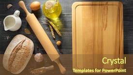  Presentation with packaging of bakery products - Slide set with squares rectangles - bread and bakery products background and a tawny brown colored foreground