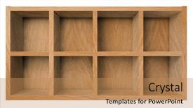  Presentation with empty of wood table top - Presentation featuring squares rectangles - empty wooden shelf or bookshelf background and a coral colored foreground