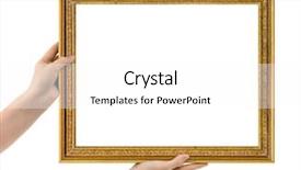  Presentation with picture frame - Colorful slides enhanced with squares rectangles - wooden picture frame in hands backdrop and a white colored foreground