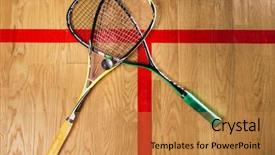  Presentation with equipment - Audience pleasing theme consisting of squash game equipment closeup view backdrop and a gold colored foreground