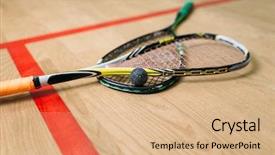  Presentation with equipment - PPT theme consisting of squash game equipment closeup view background and a coral colored foreground
