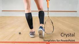  Presentation with game - Audience pleasing slide deck consisting of squash game female player legs backdrop and a coral colored foreground