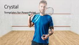  Presentation with squash sport racket - Slide deck consisting of squash game player with racket background and a  colored foreground