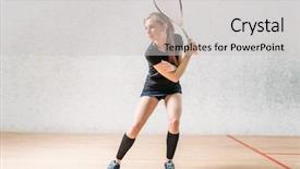  Presentation with squash sport racket - Slide deck featuring squash game training female player background and a light gray colored foreground