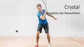  Presentation with squash sport racket - Colorful slide set enhanced with squash game training male player backdrop and a light gray colored foreground