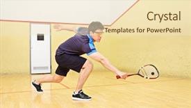  Presentation with court - PPT theme consisting of squash player hiting a ball background and a lemonade colored foreground