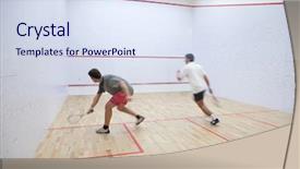  Presentation with court - PPT theme consisting of squash players in action background and a sky blue colored foreground