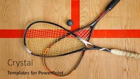  Presentation with top view - PPT theme featuring squash-rackets-and-ball background and a gold colored foreground