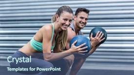  Presentation with exercise - Colorful PPT theme enhanced with squats - portrait of a squatting muscular backdrop and a ocean colored foreground