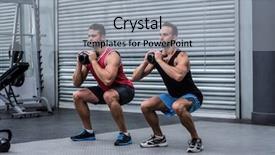  Presentation with stress men - PPT theme featuring squats - squatting muscular men exercising background and a light gray colored foreground