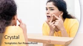  Presentation with mirror in an old frame - Colorful slide set enhanced with squeeze - close-up of a woman looking backdrop and a lemonade colored foreground