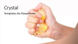  Presentation with lemon - Slides enhanced with squeeze - female hand squeezing lemon isolated background and a sky blue colored foreground