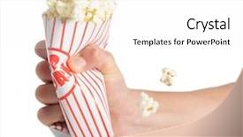  Presentation with popcorn - Slide deck enhanced with squeeze - hand squeezing popcorn container background and a white colored foreground