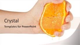  Presentation with orange peel isolated - Cool new presentation design with squeeze - orange in hand isolated backdrop and a coral colored foreground