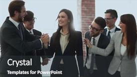  Presentation with good - Audience pleasing PPT theme consisting of squeeze - portrait of a business woman backdrop and a dark gray colored foreground