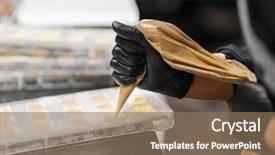  Presentation with chocolate shop - Colorful presentation theme enhanced with squeeze - production cooking and people concept backdrop and a coral colored foreground