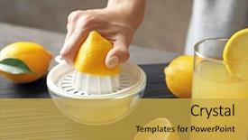  Presentation with lemon - Slide set with squeeze - woman squeezing lemon juice background and a yellow colored foreground