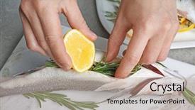  Presentation with lemon - Slides consisting of squeeze - woman squeezing lemon onto fish background and a coral colored foreground