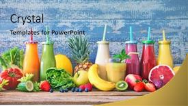  Presentation with smoothies - Theme consisting of squeezing - colorful freshly squeezed fruits background and a light blue colored foreground