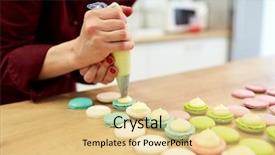  Presentation with pastry cream - Presentation theme featuring squeezing cream filling to macarons background and a lemonade colored foreground
