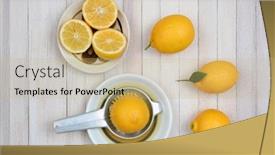 Presentation with wood rustic - Colorful PPT layouts enhanced with squeezing lemons still life shot from a high angle on a rustic white wood kitchen table backdrop and a coral colored foreground