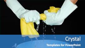  Presentation with angled loofah sponge gourd - Audience pleasing theme consisting of squeezing-sponge-squeezing-wet-sponge backdrop and a  colored foreground