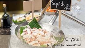  Presentation with seafood - Slide set consisting of squid-cuttlefish-seafood-on-ice background and a lemonade colored foreground