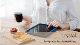  Presentation with food technology - Theme consisting of squid rings and coca cola background and a soft green colored foreground