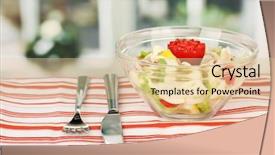  Presentation with tablecloth - Slide deck featuring squid salad with vegetables in a glass bowl on striped tablecloth close-up background and a lemonade colored foreground