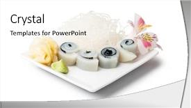  Presentation with gold award plaque or plate - PPT theme having squid sashimi with withe plate background and a  colored foreground