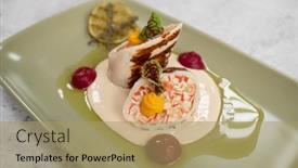  Presentation with crab - Presentation design enhanced with squid-stuffed-with-crab-meat background and a coral colored foreground