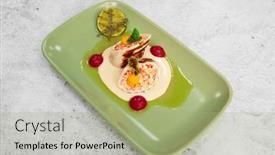  Presentation with crab - Slide deck having squid-stuffed-with-crab-meat background and a mint green colored foreground