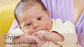  Presentation with newborn baby - Amazing PPT theme having squint phenomenon of newborn baby backdrop and a coral colored foreground