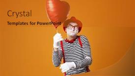  Presentation with mime - Audience pleasing PPT layouts consisting of squinting-mime-clown-in-red backdrop and a gold colored foreground