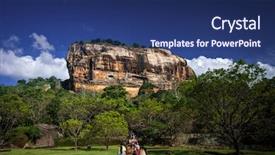  Presentation with lion - Cool new slide deck with srilankan tourism - sigiriya lion rock fortress backdrop and a navy blue colored foreground