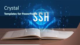  Presentation with digital book - Amazing PPT layouts having ssh-inscription-coming-out backdrop and a ocean colored foreground
