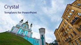 Presentation with ukraine - Theme enhanced with ukraine st andrew's church background and a sky blue colored foreground