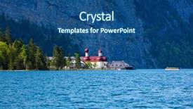  Presentation with church - Colorful theme enhanced with st bartholomew's church on konigssee lake berchtesgaden bavaria germany backdrop and a ocean colored foreground