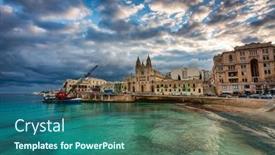  Presentation with malta - Beautiful PPT theme featuring st-julian-s-town backdrop and a ocean colored foreground