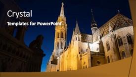  Presentation with hungary - Presentation theme featuring st-matthias-church-in-budapest background and a navy blue colored foreground