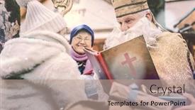  Presentation with reading bible - Presentation theme with st nicholas reading stories background and a coral colored foreground