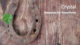  Presentation with clover - Slides featuring st patrick s day - old horse shoe with clover background and a gray colored foreground